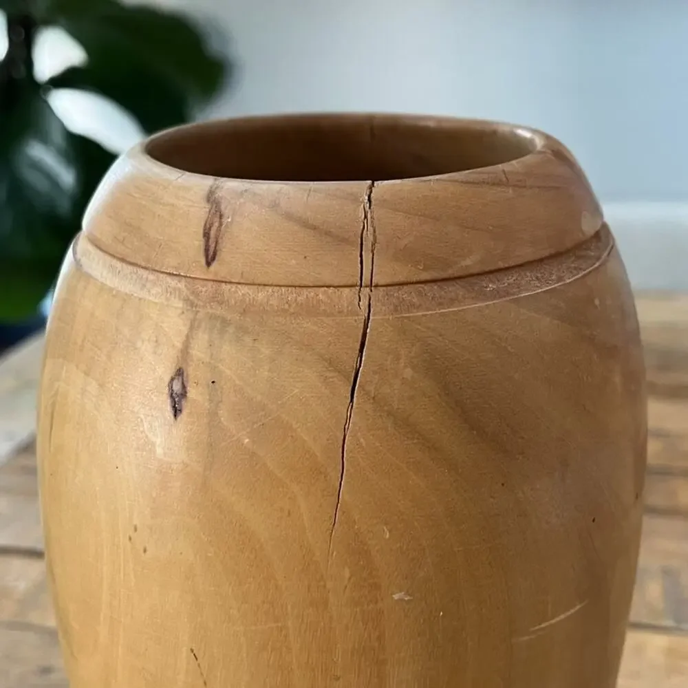 Hand Turned Wooden Table Vase 9” Tall Artist Made Light Brown